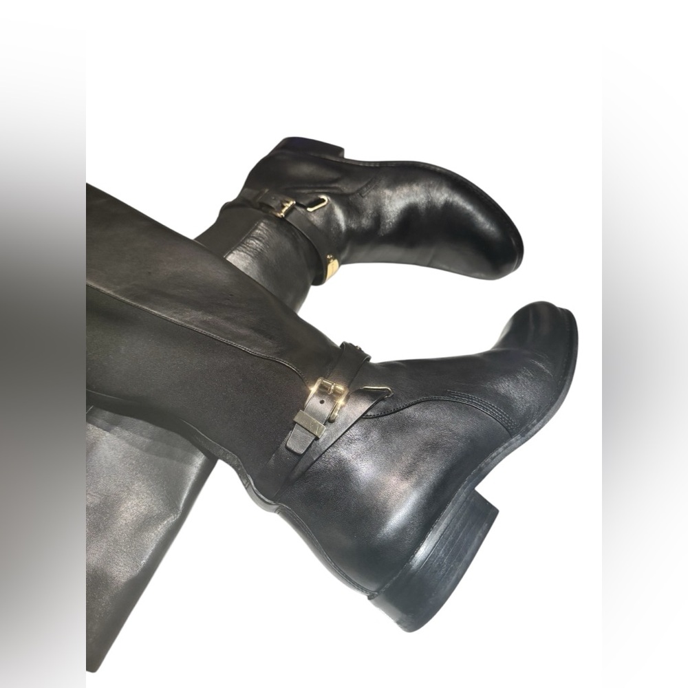 Michael Kors Black Leather Elastic Back Arley Knee-High Boots - Picture 10 of 16